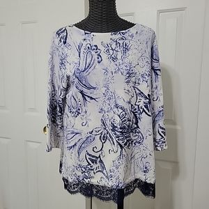 Chico's Women's Sweater Top Size 1 White And Blue EUC